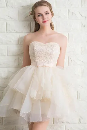 Sweetheart Tulle Lace Champagne Homecoming Dresses Short Prom Dresses PG173