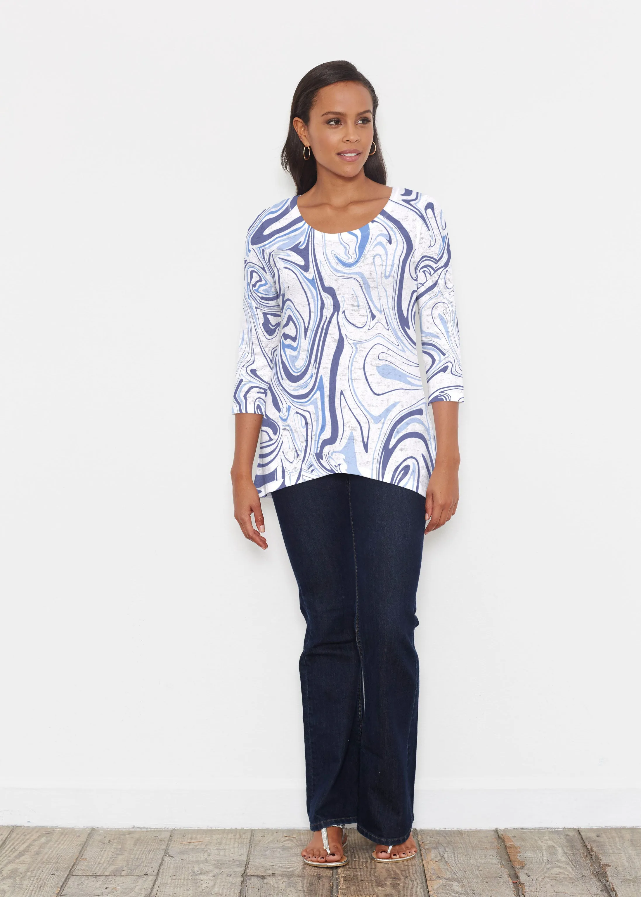 Swirly Blue (8076) ~ Katherine Hi-Lo Thermal Tunic