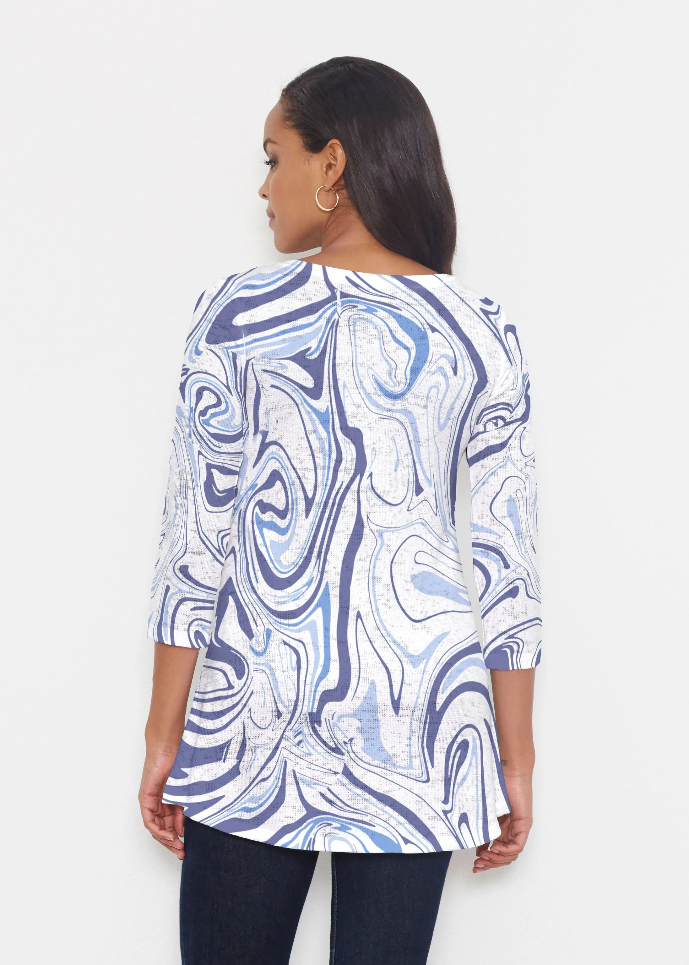Swirly Blue (8076) ~ Katherine Hi-Lo Thermal Tunic