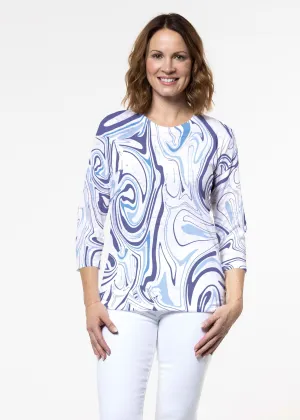 Swirly Blue (8076) ~ Signature 3/4 Sleeve Crew Neck Top
