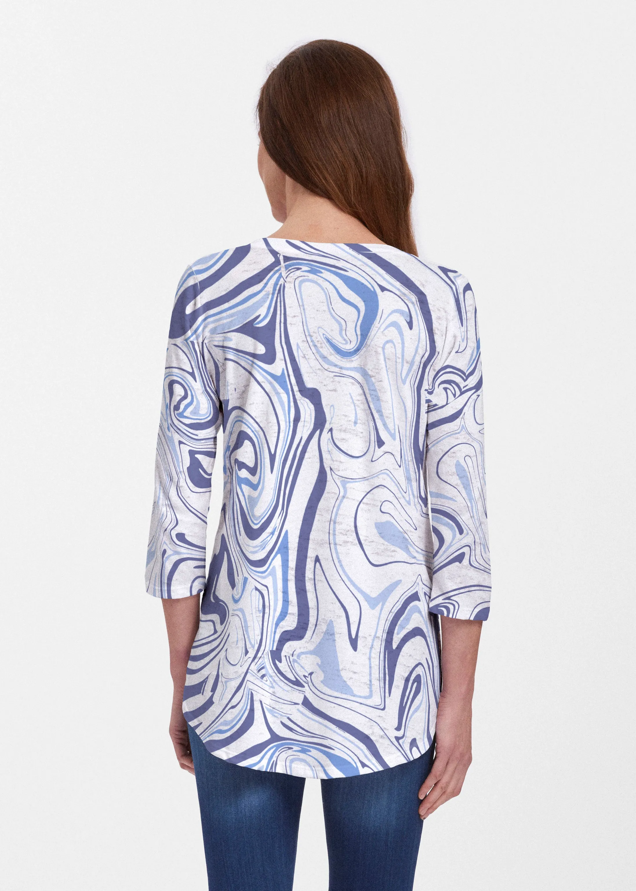Swirly Blue (8076) ~ V-neck Flowy Tunic