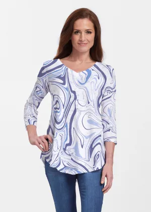 Swirly Blue (8076) ~ V-neck Flowy Tunic