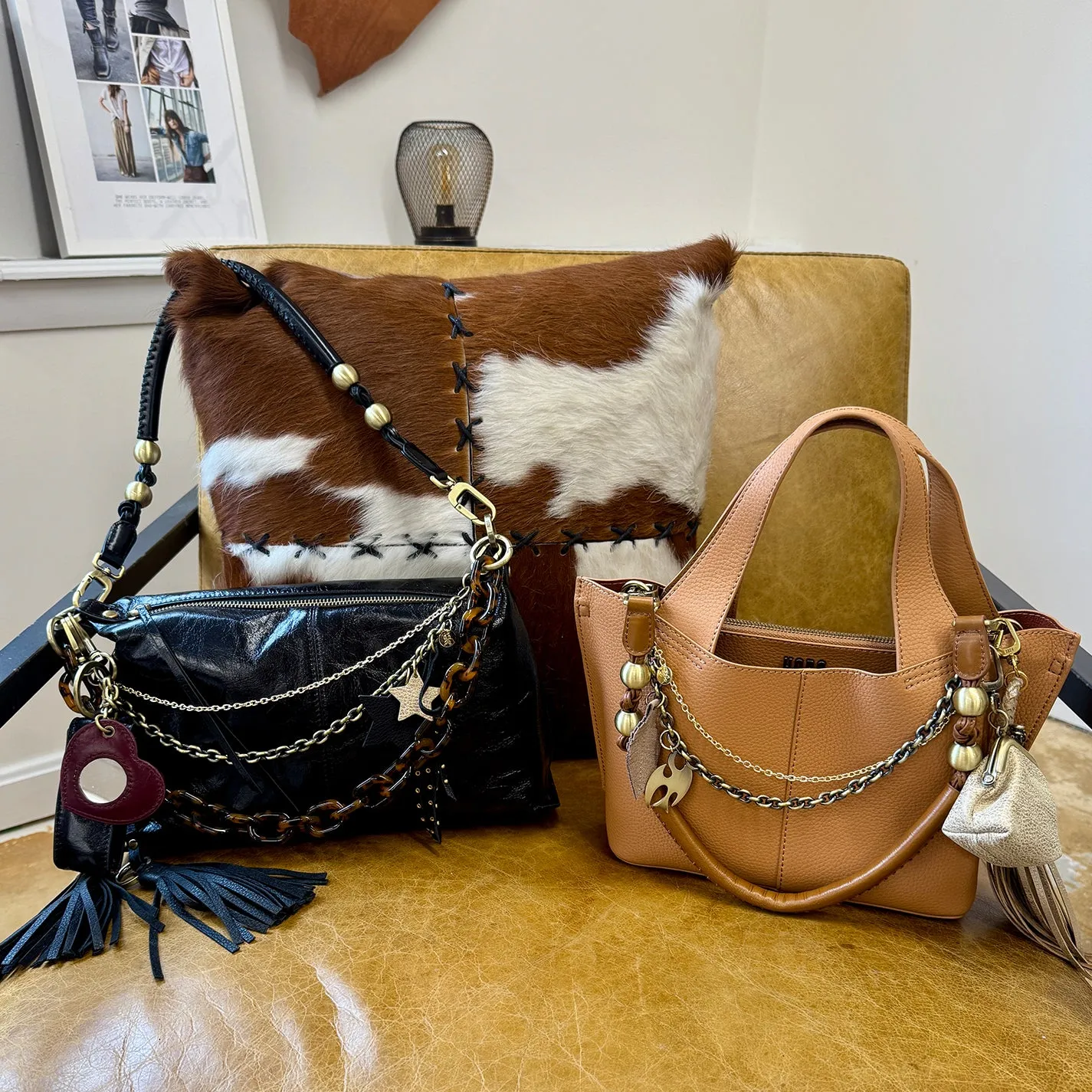 Tamborine Strap in Polished Leather - Black