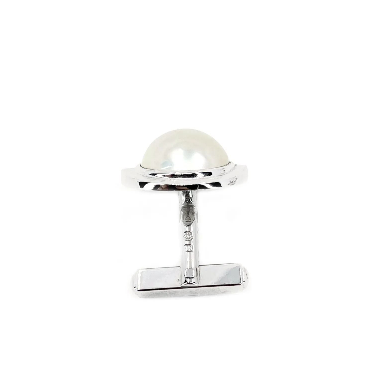 Tasaki Designer Japanese Cultured Mabe Pearl Round Mid Century Cufflinks- Sterling Silver