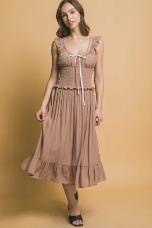 Taupe Ribbon Trim Midi Dress 2/28/25 9656