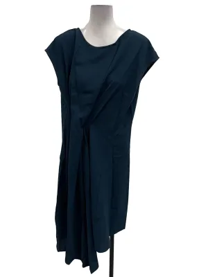 Teal Blue Roundneck Pleated Gathered Dress