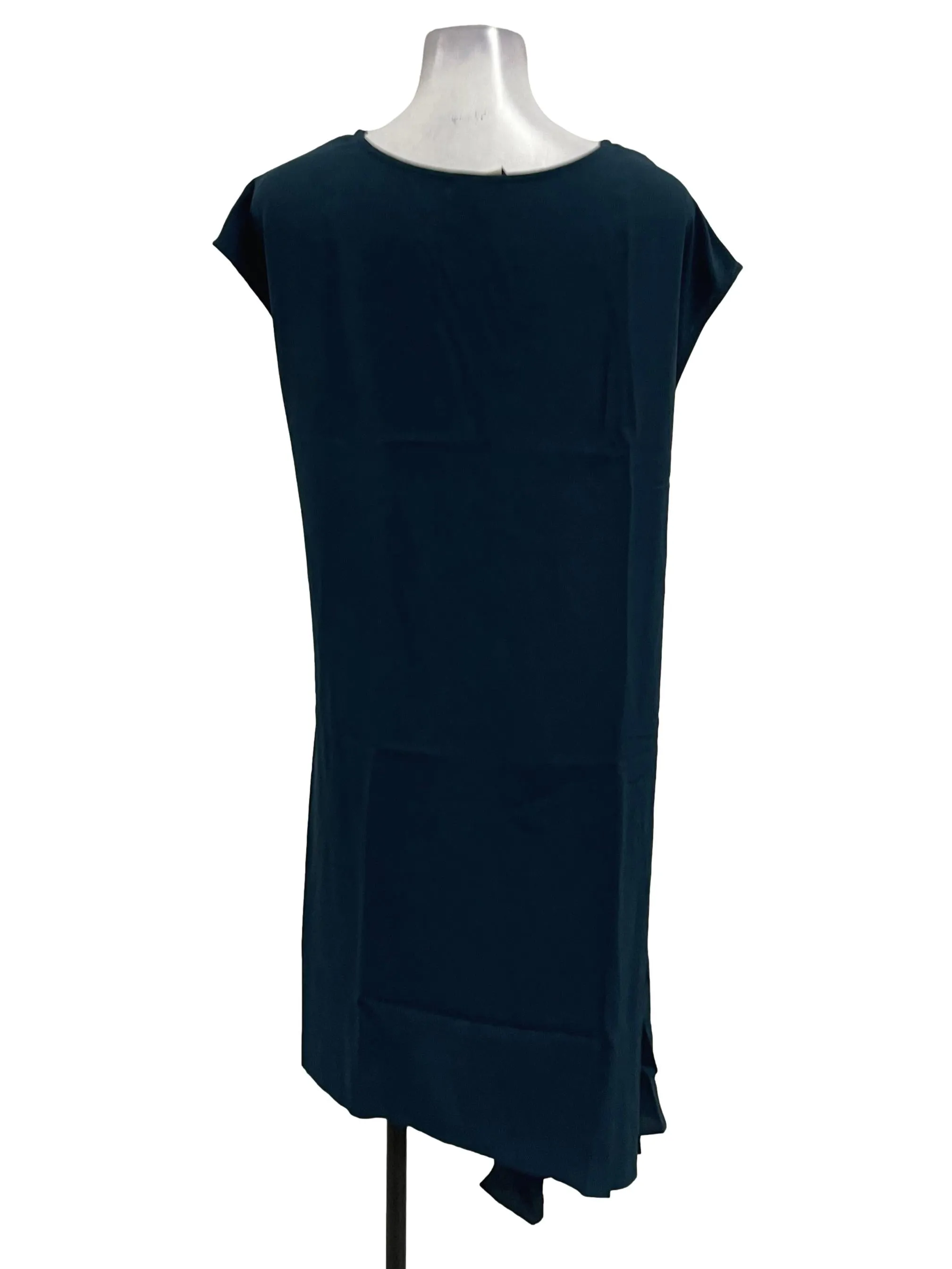 Teal Blue Roundneck Pleated Gathered Dress