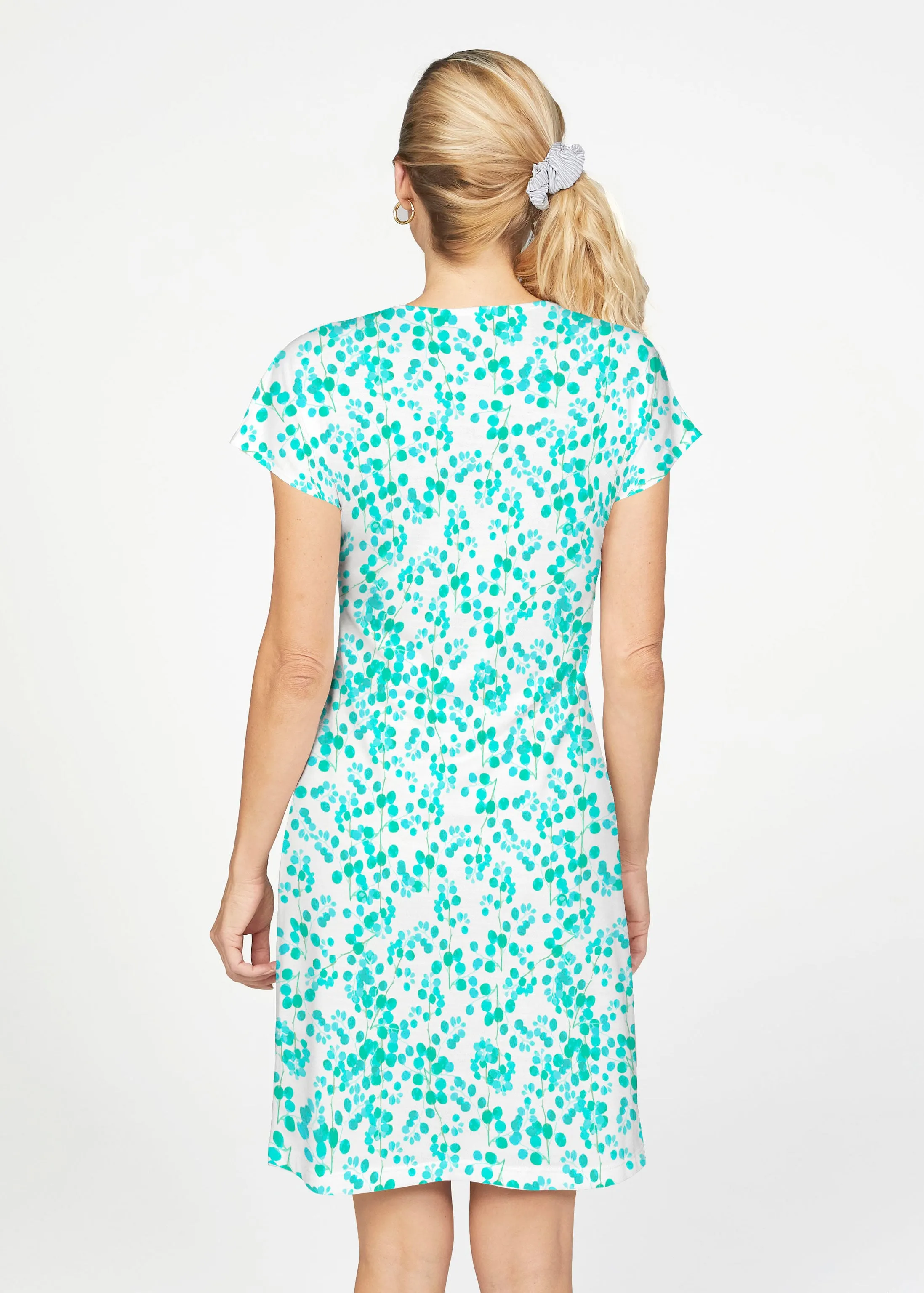 Teal Pome (7863) ~ French Terry Short Sleeve Crew Dress