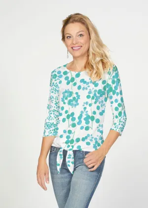 Teal Pome (7863) ~ French Terry Tie 3/4 Sleeve Top