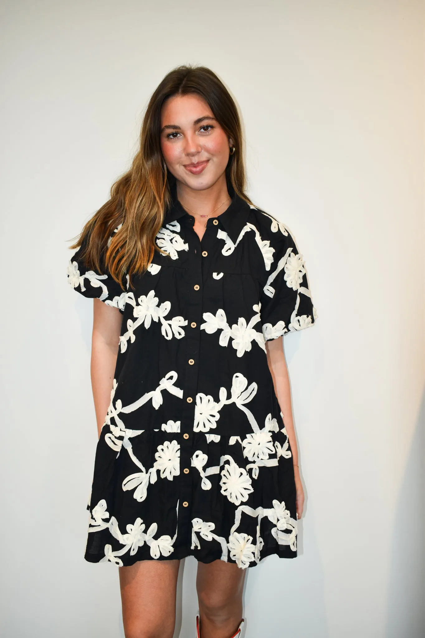 Textured Floral Mini Dress