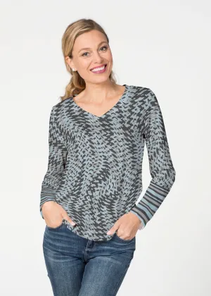 Textured Tracks Black (7720) ~ French Terry V-neck Top