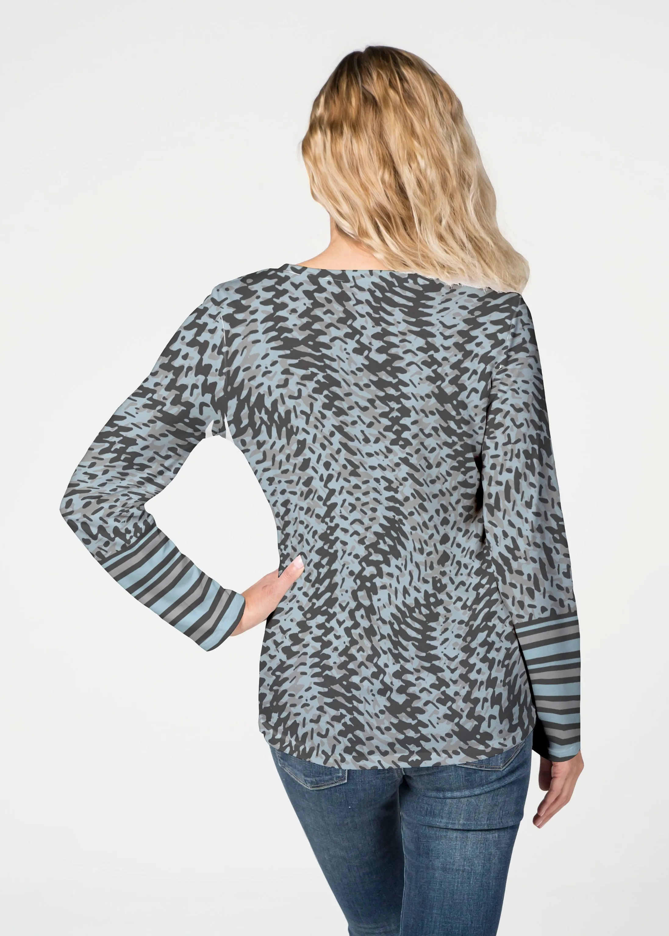 Textured Tracks Black (7720) ~ French Terry V-neck Top