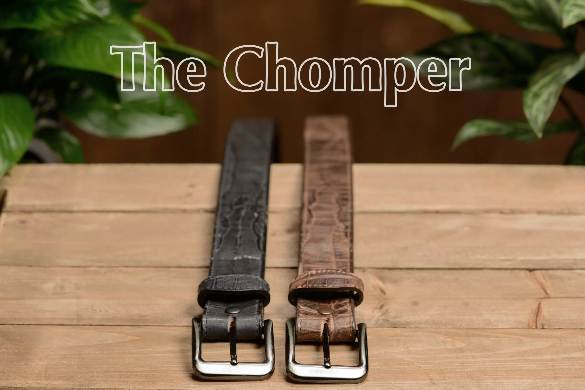 The Chomper: Men's Black Stitched Alligator Design Leather Belt 1.50"