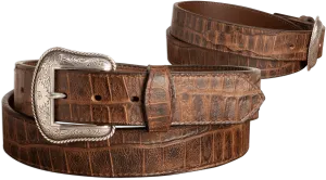 The Chomper: Men's Brown Stitched Alligator Design Western Leather Belt 1.50"