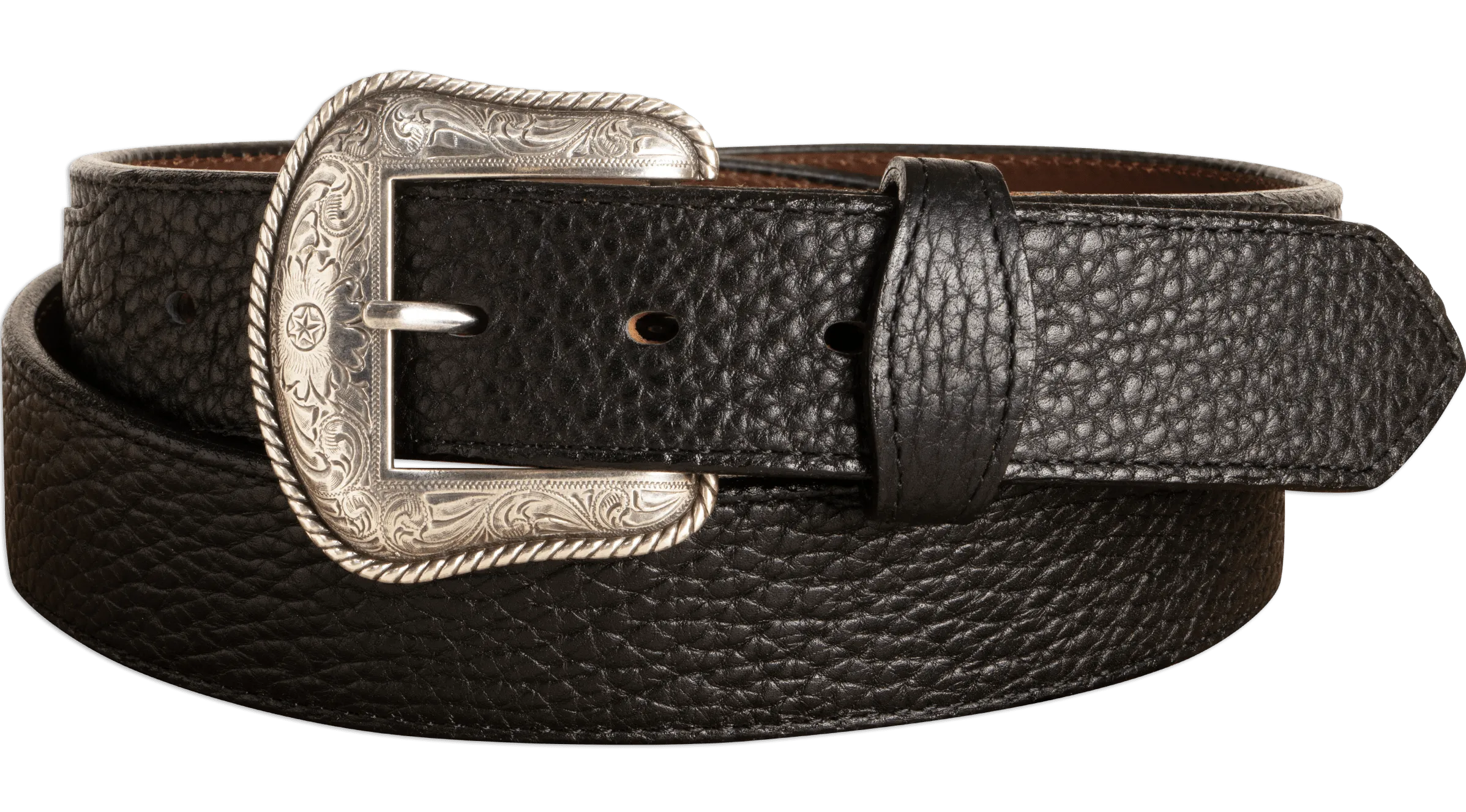 The Forester: Black Stitched Western American Bison Belt - Scalloped Ends 1.50"