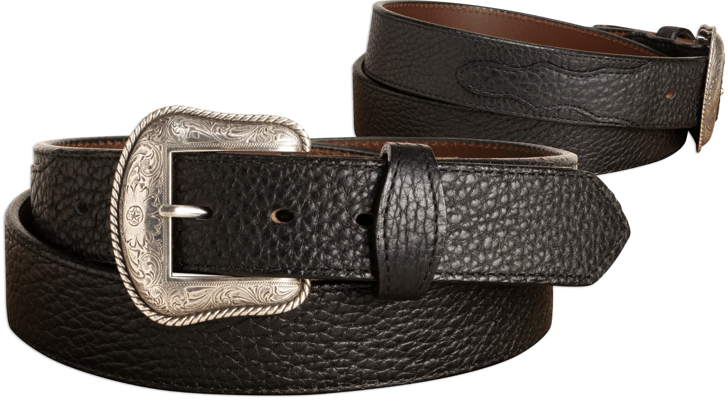 The Forester: Black Stitched Western American Bison Belt - Scalloped Ends 1.50"
