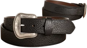 The Forester: Black Stitched Western American Bison Belt - Scalloped Ends 1.50"