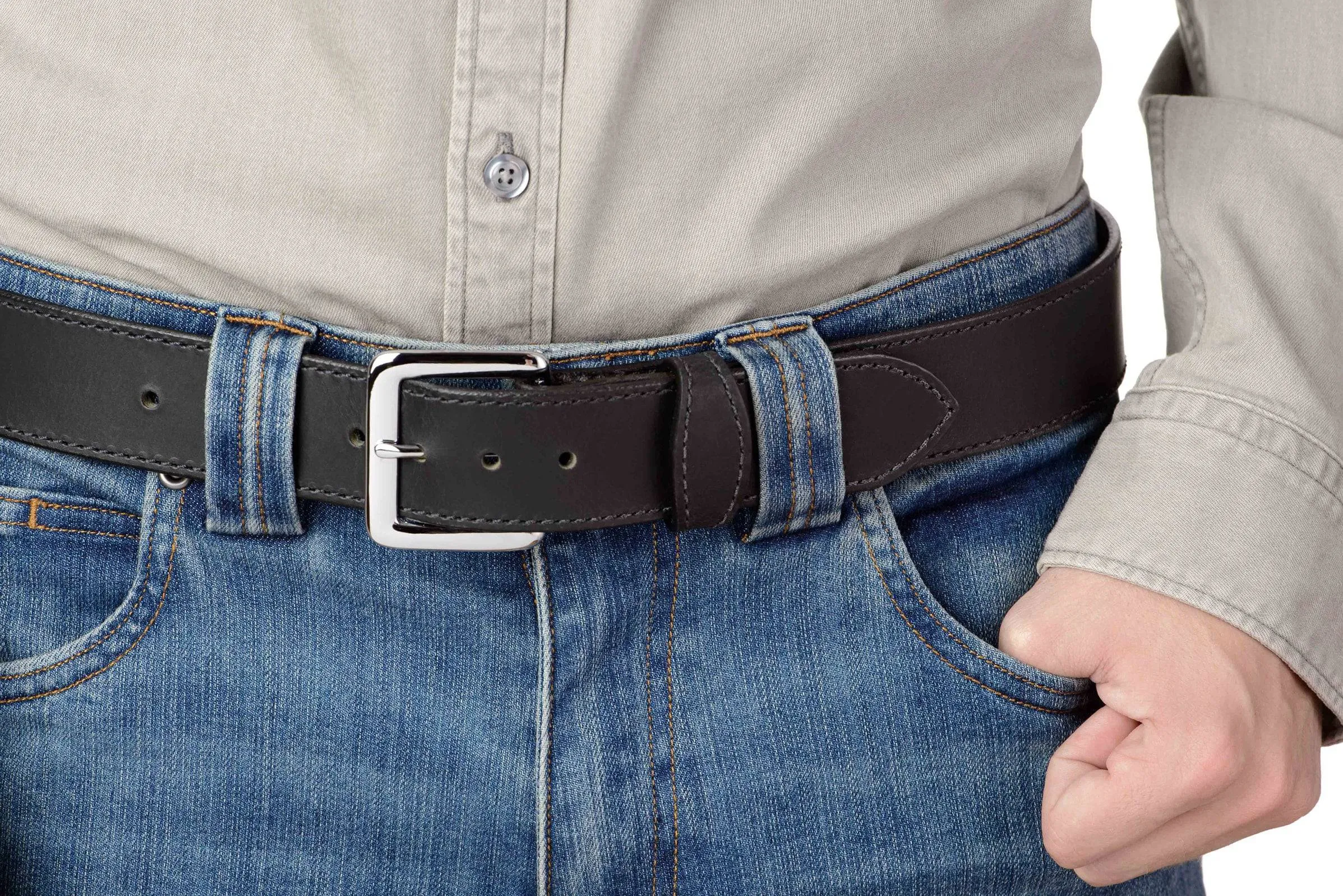 The Lakota: Black Stitched Water Buffalo Leather Belt With Snaps 1.50"