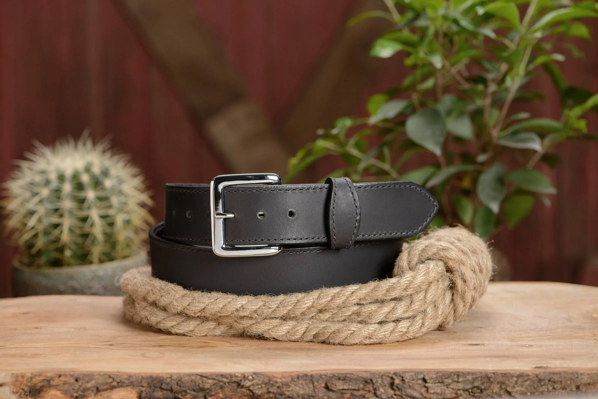 The Lakota: Black Stitched Water Buffalo Leather Belt With Snaps 1.50"