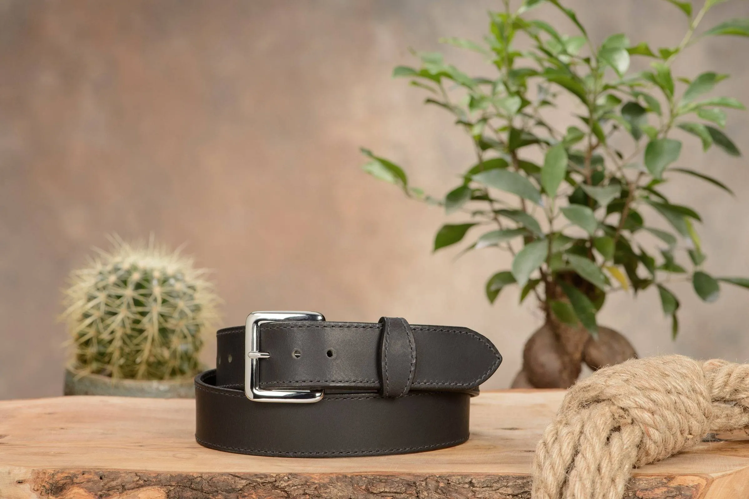 The Lakota: Black Stitched Water Buffalo Leather Belt With Snaps 1.50"