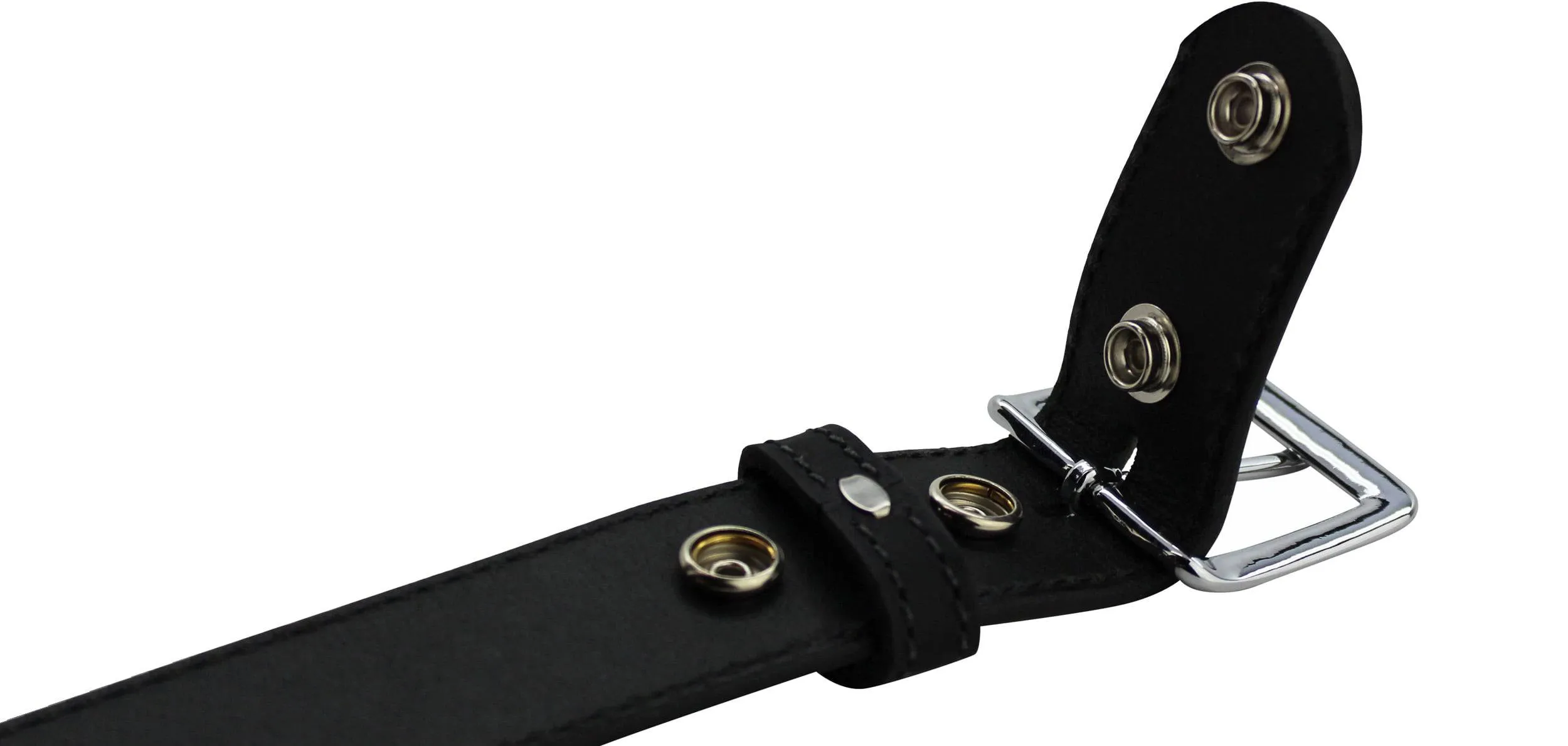 The Lakota: Black Stitched Water Buffalo Leather Belt With Snaps 1.50"