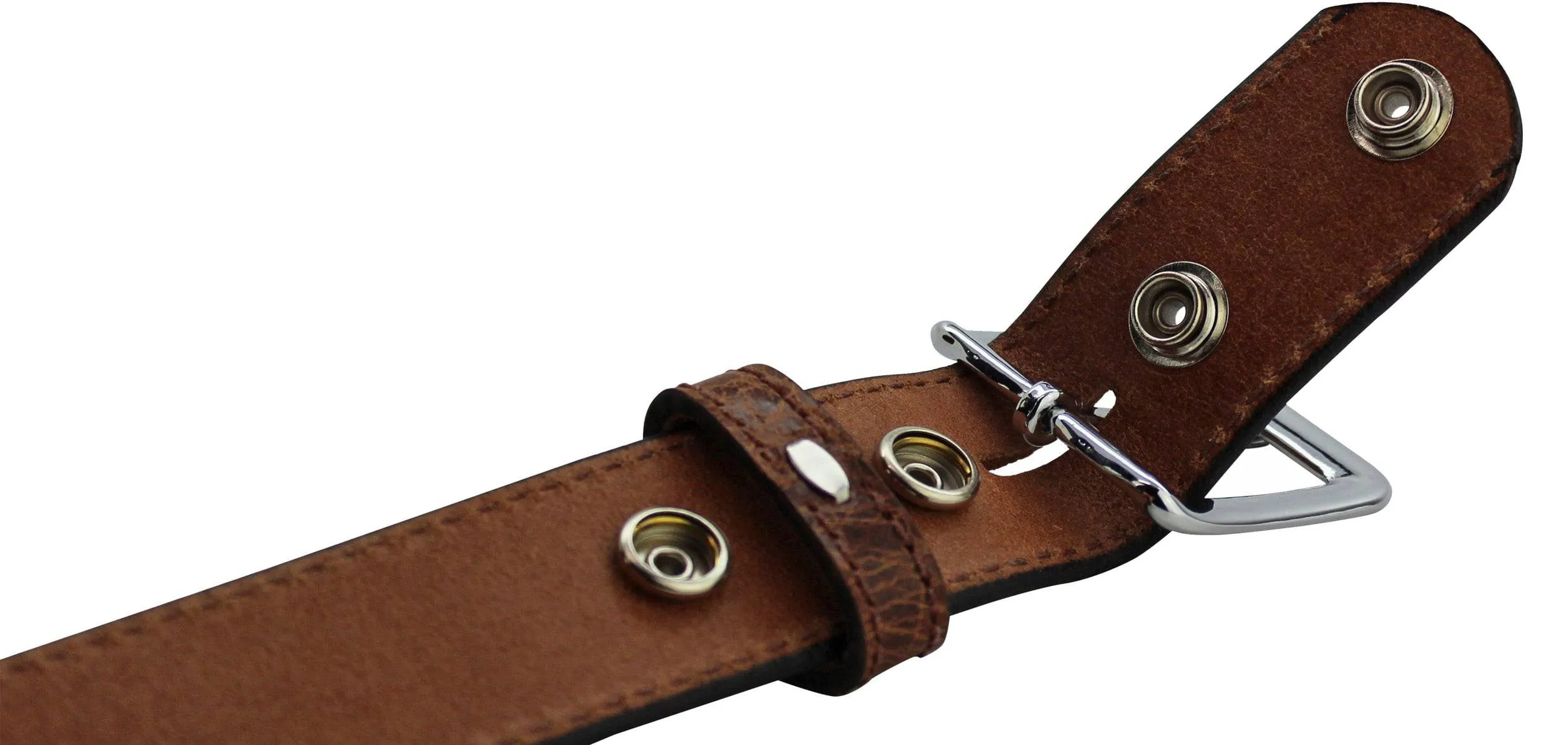 The Lakota: Rustic Brown Stitched Water Buffalo Leather Belt With Snaps 1.50"