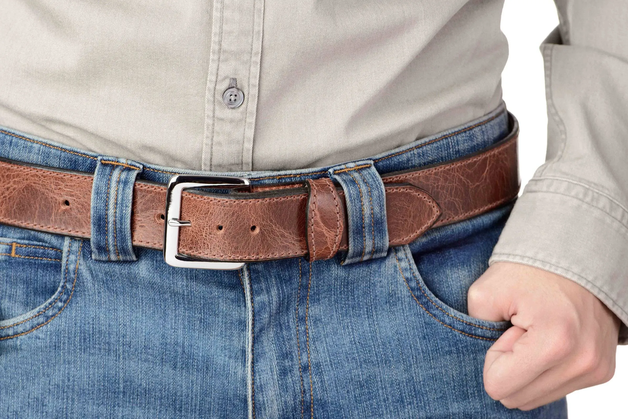 The Lakota: Rustic Brown Stitched Water Buffalo Leather Belt With Snaps 1.50"
