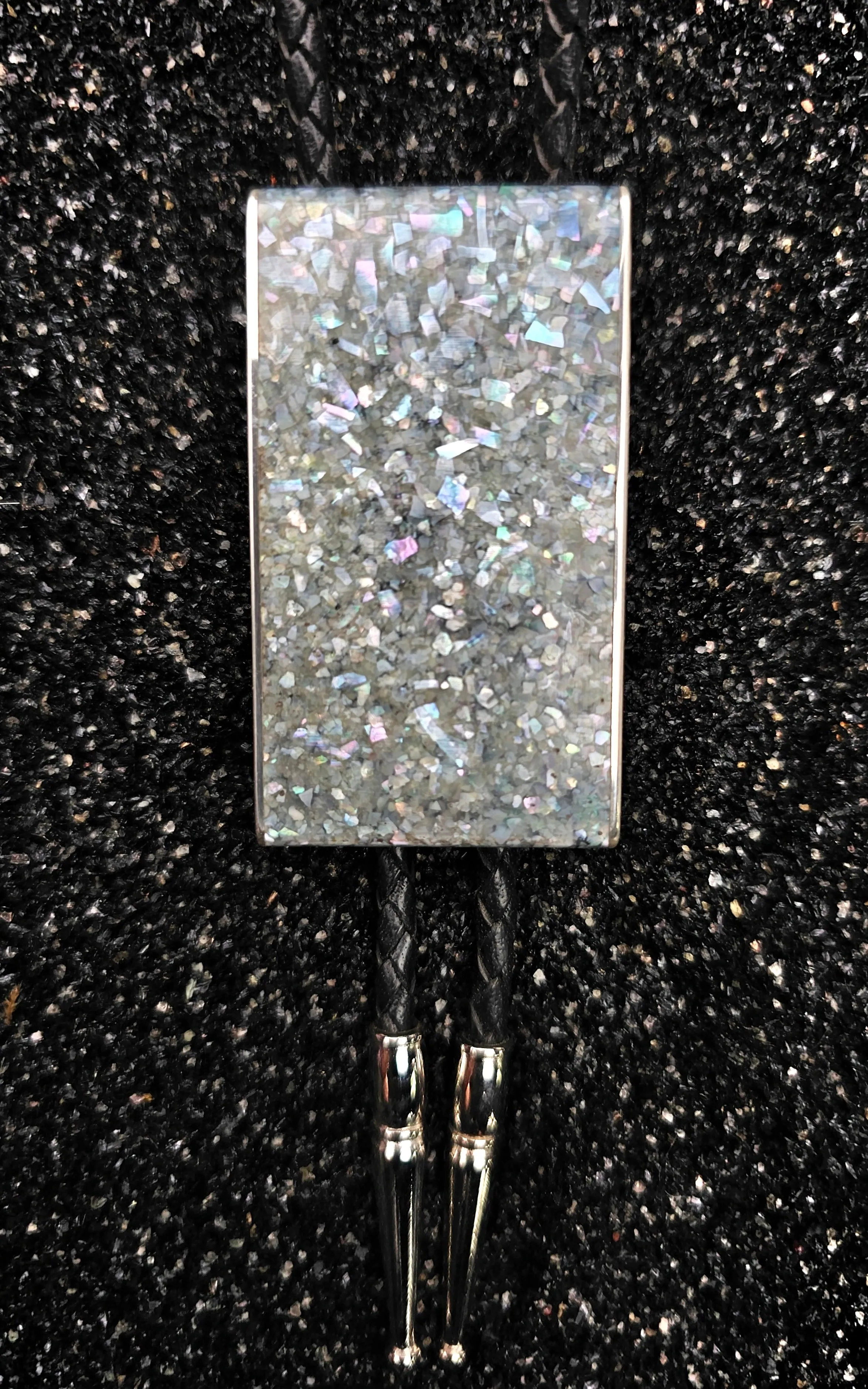 The Lasso (Crushed Mother of Pearl, Ebony Wood & Sterlium Silver Bolo Tie)