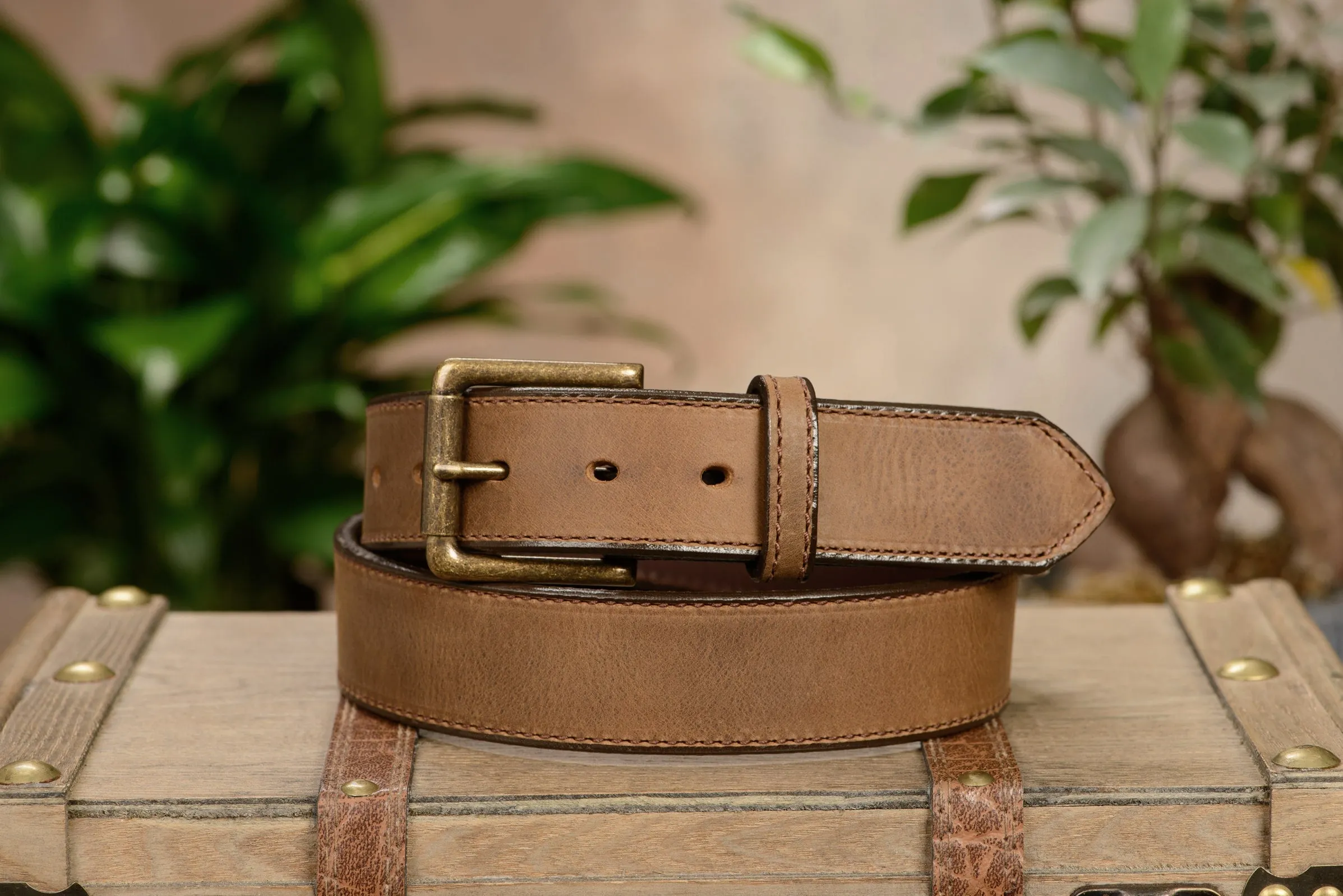 The Rockefeller: Rustic Tan Stitched Oil Tanned 1.50"