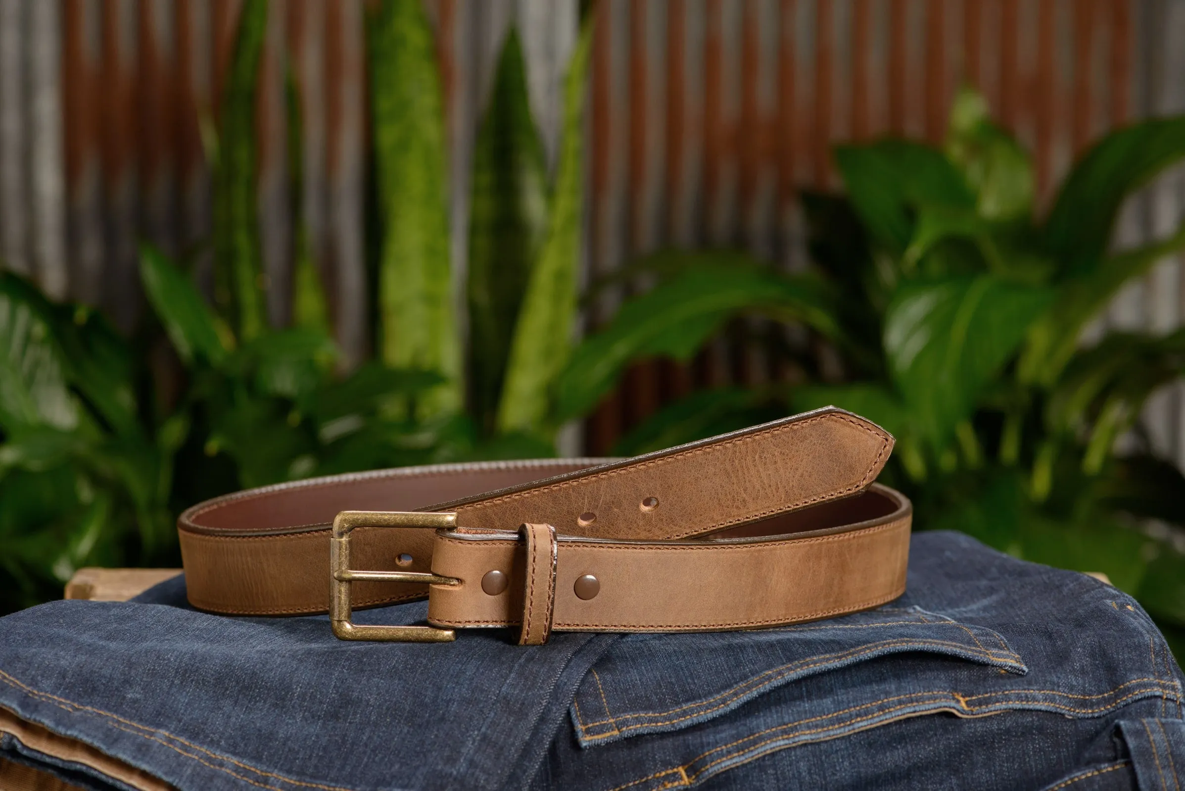 The Rockefeller: Rustic Tan Stitched Oil Tanned 1.50"