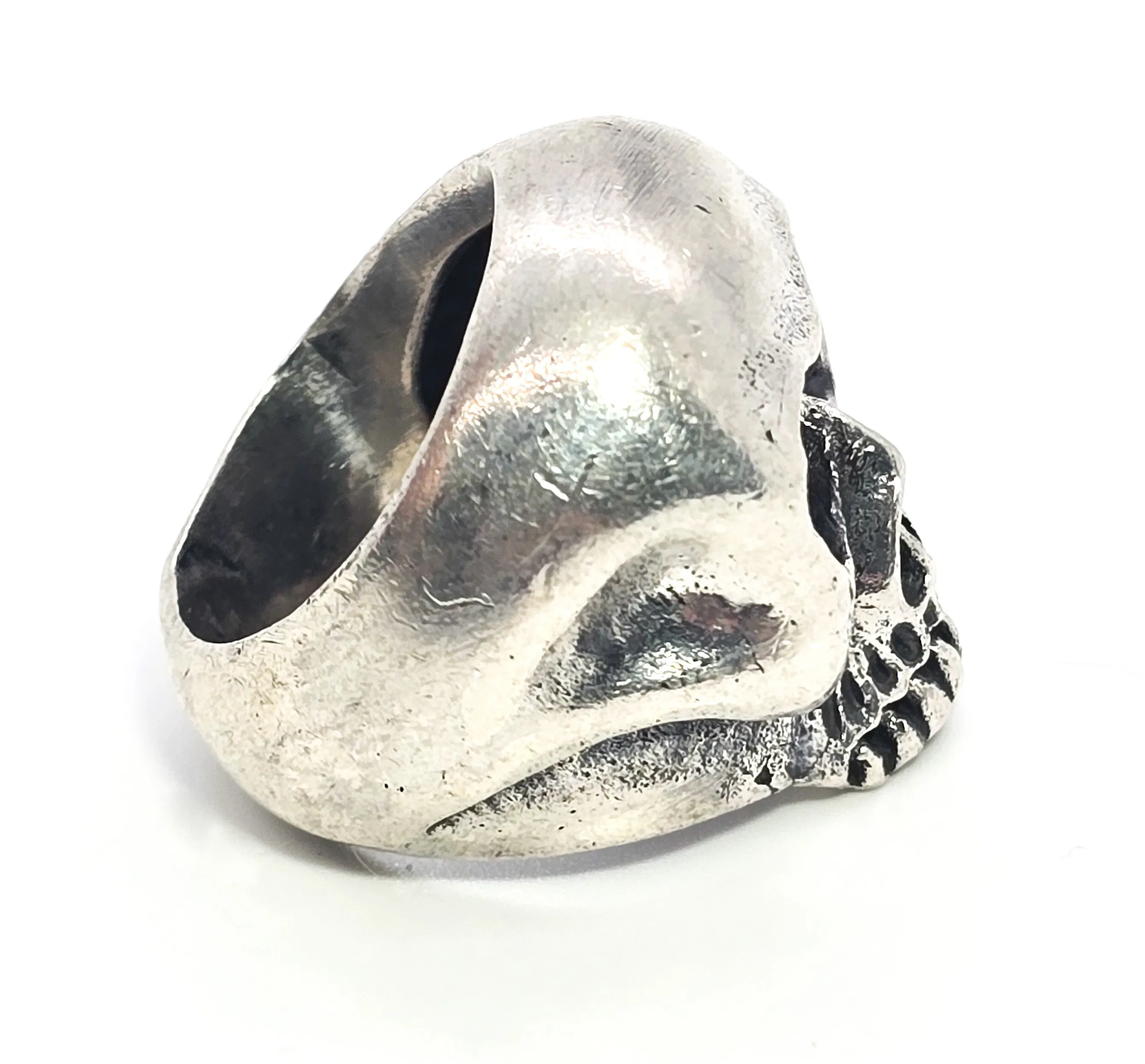 Thick Skull top retro biker solid sterling silver macabre memento mori ring size 7.5