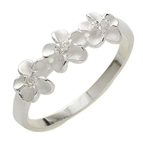 Three Plumeria 4-4-4mm Clear CZ Ring