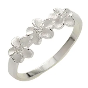Three Plumeria 4-4-4mm Clear CZ Ring