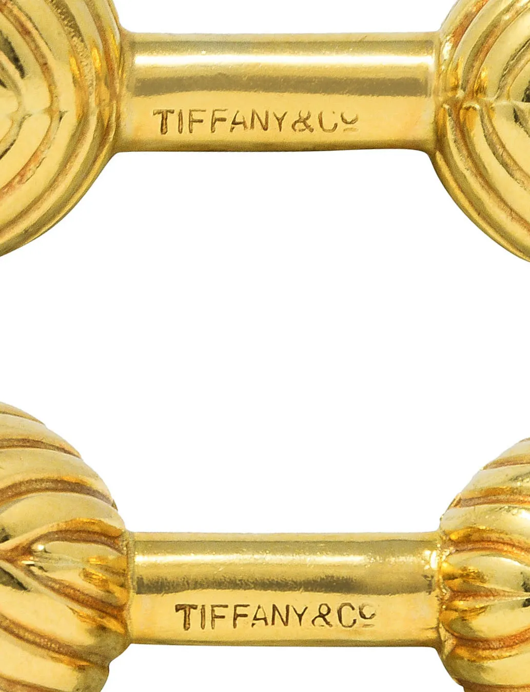 Tiffany & Co. Modern 14 Karat Yellow Gold Grooved Swirl Ball Men's Vintage Cufflinks