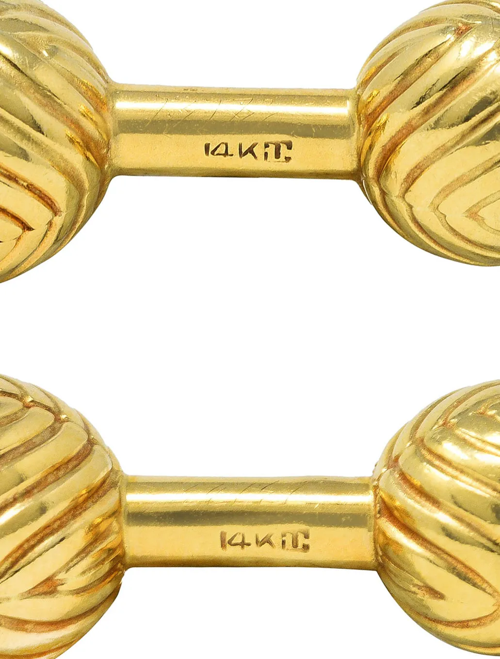 Tiffany & Co. Modern 14 Karat Yellow Gold Grooved Swirl Ball Men's Vintage Cufflinks