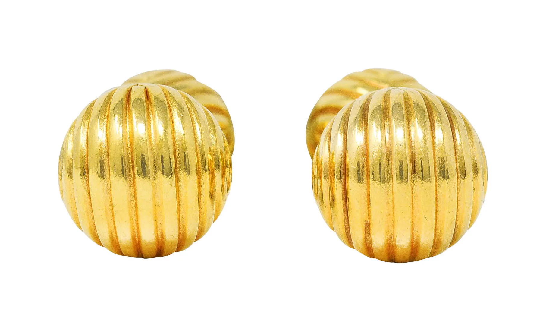 Tiffany & Co. Modern 14 Karat Yellow Gold Grooved Swirl Ball Men's Vintage Cufflinks