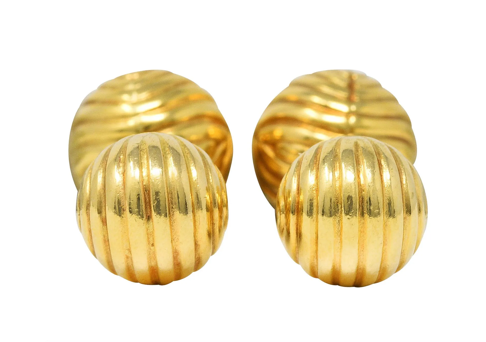 Tiffany & Co. Modern 14 Karat Yellow Gold Grooved Swirl Ball Men's Vintage Cufflinks
