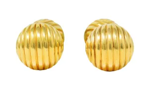 Tiffany & Co. Modern 14 Karat Yellow Gold Grooved Swirl Ball Men's Vintage Cufflinks