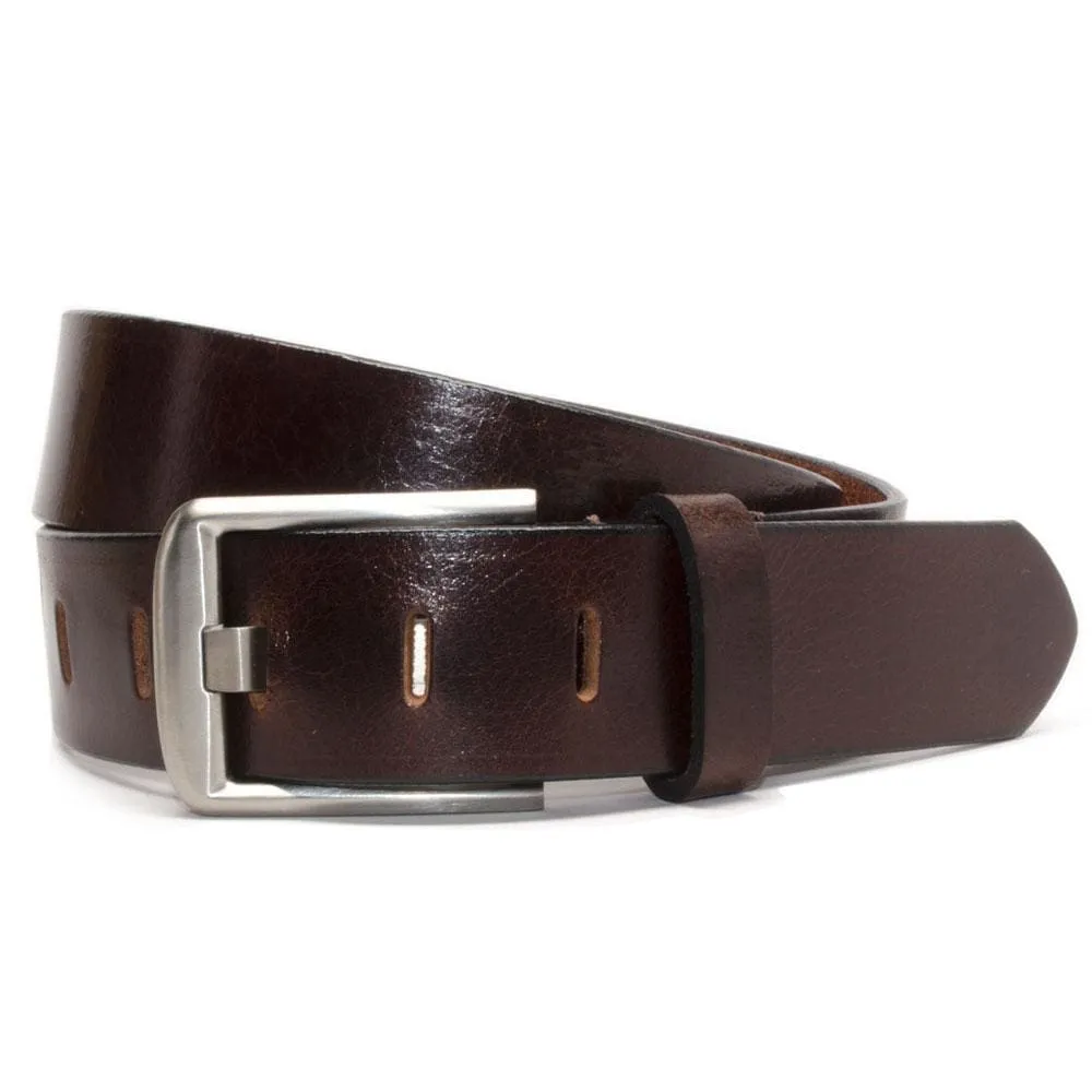 Titanium Wide Pin Brown Leather Belt by Nickel Smart®