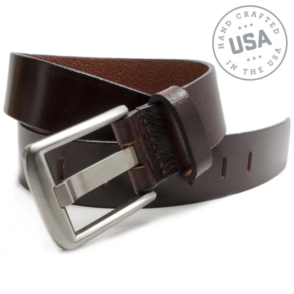 Titanium Wide Pin Brown Leather Belt by Nickel Smart®