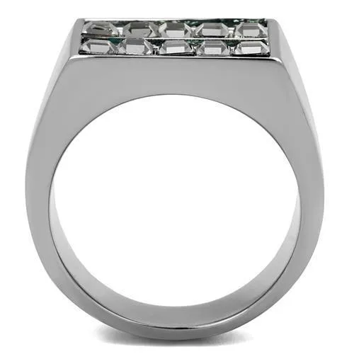 TK2861 High polished (no plating) Stainless Steel Ring with Leather in Assorted