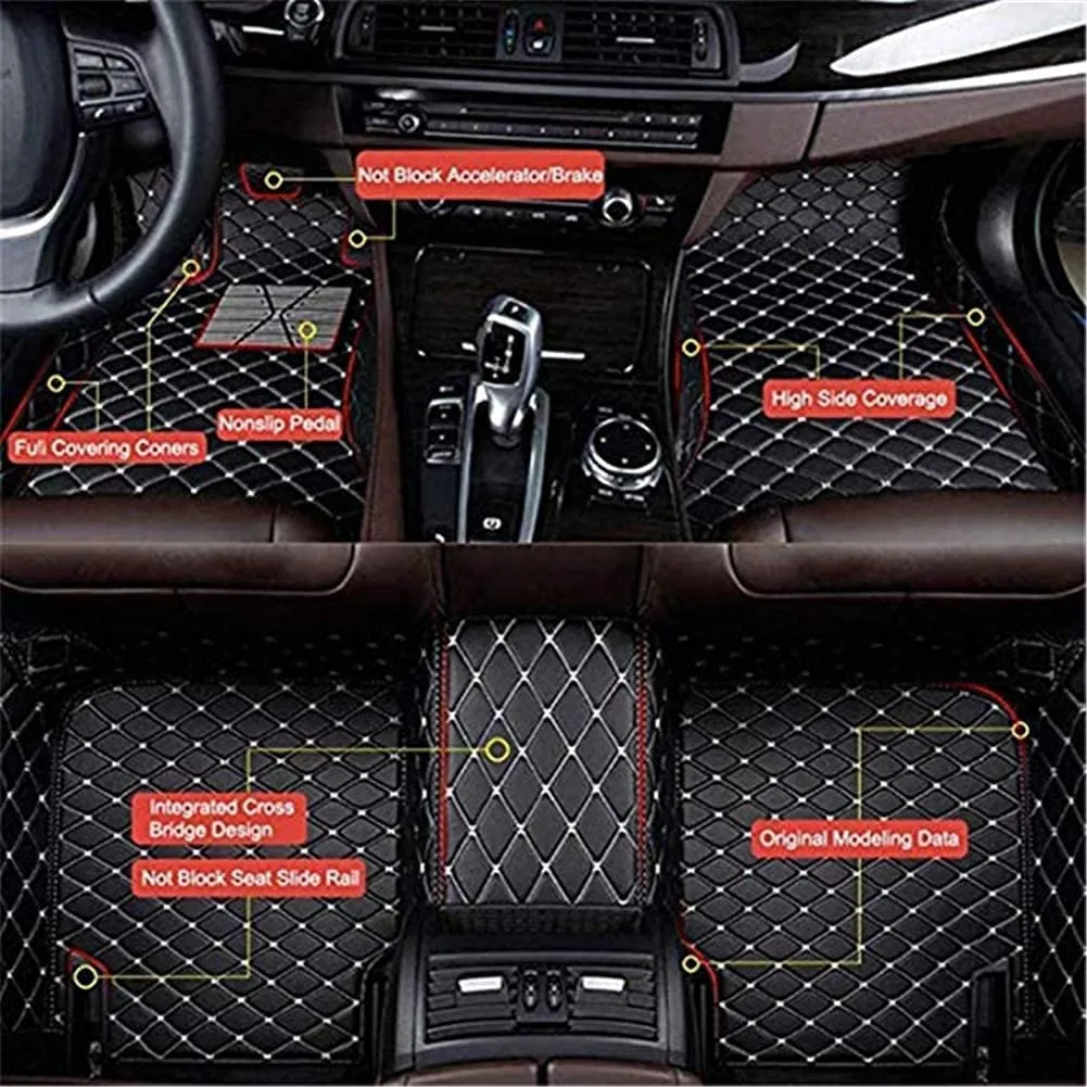 TOBILE Custom Personalized Leather Car Floor Mats Set (Black Red)