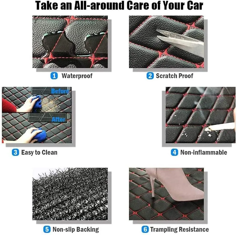 TOBILE Custom Personalized Leather Car Floor Mats Set (Black Red)
