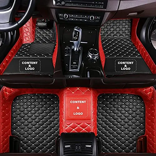 TOBILE Custom Personalized Leather Car Floor Mats Set (Black Red)