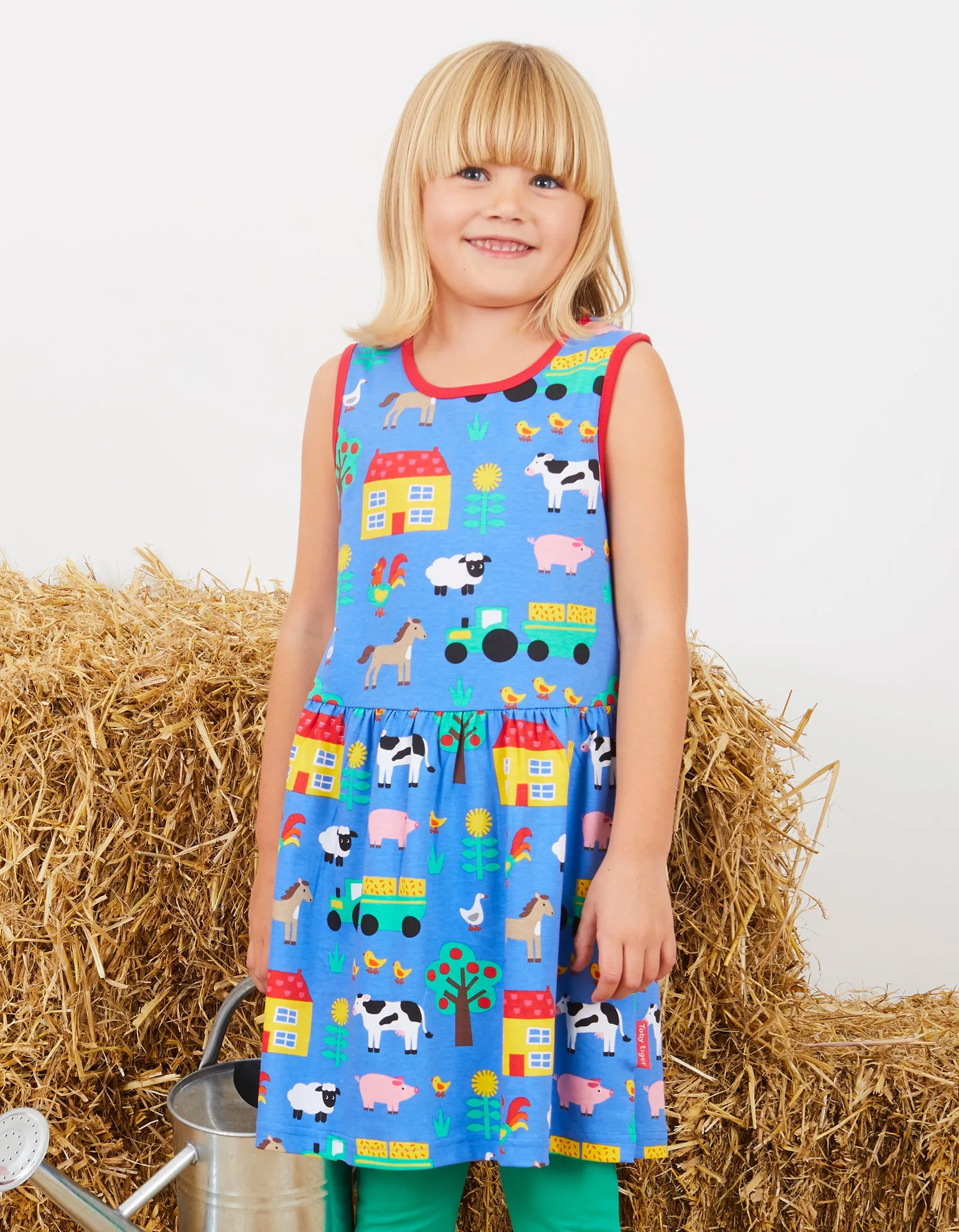 Toby Tiger Organic Print Summer Dress - Farm