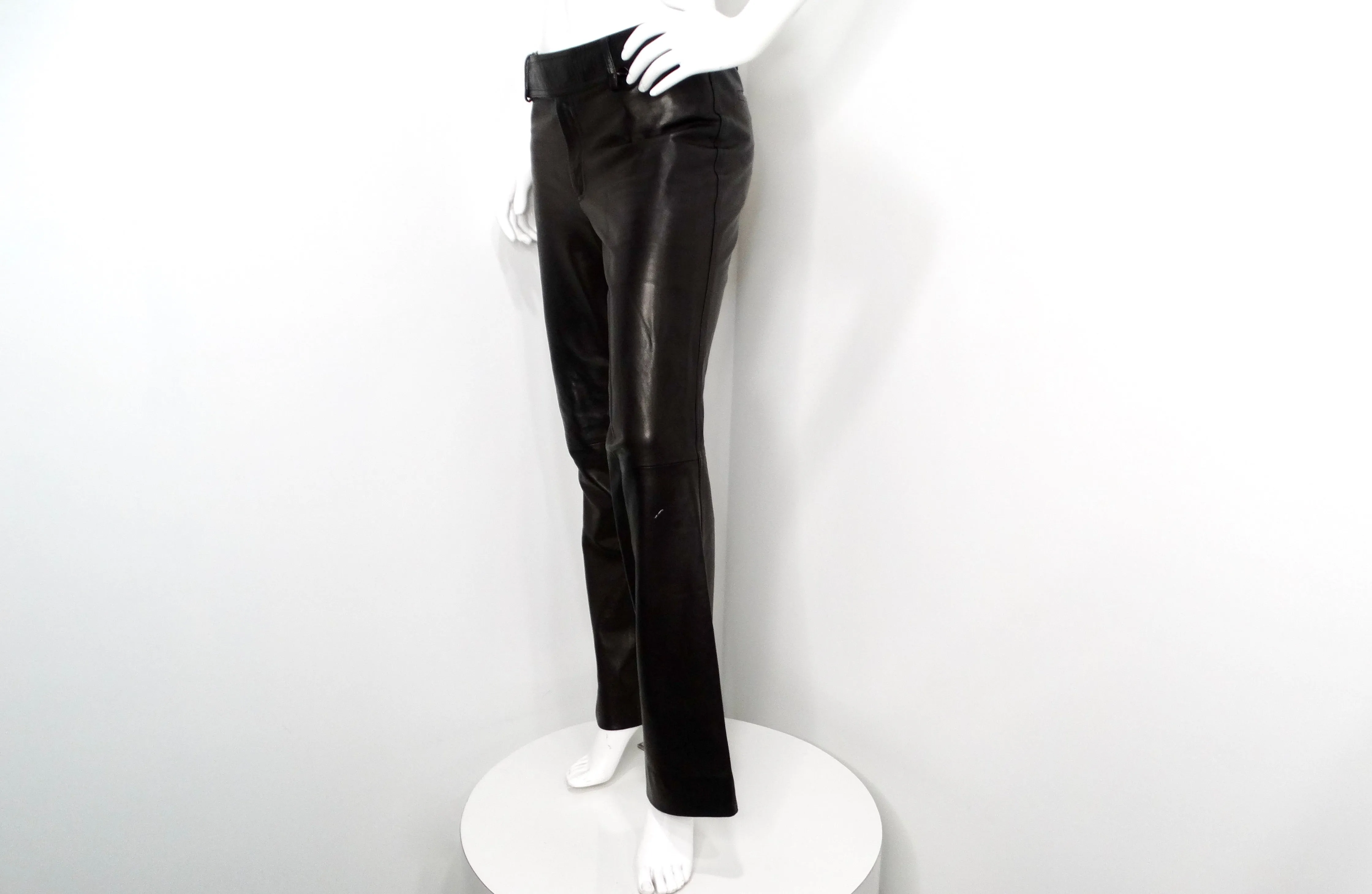 Tom Ford for Gucci 1990s Black Lambskin Leather Flare Pants