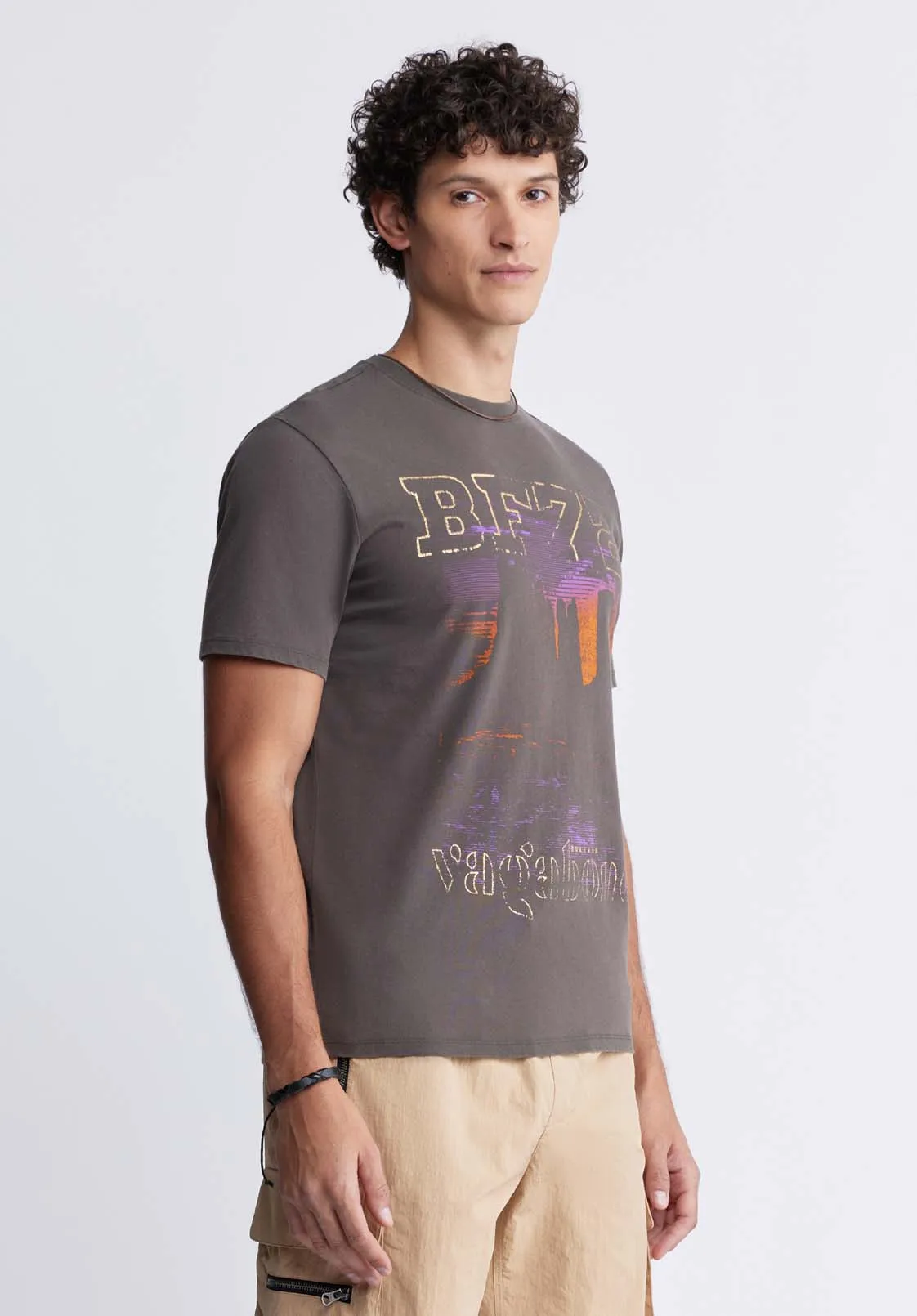 Tomer Men's Graphic T-shirt in Charcoal Grey - BM24324