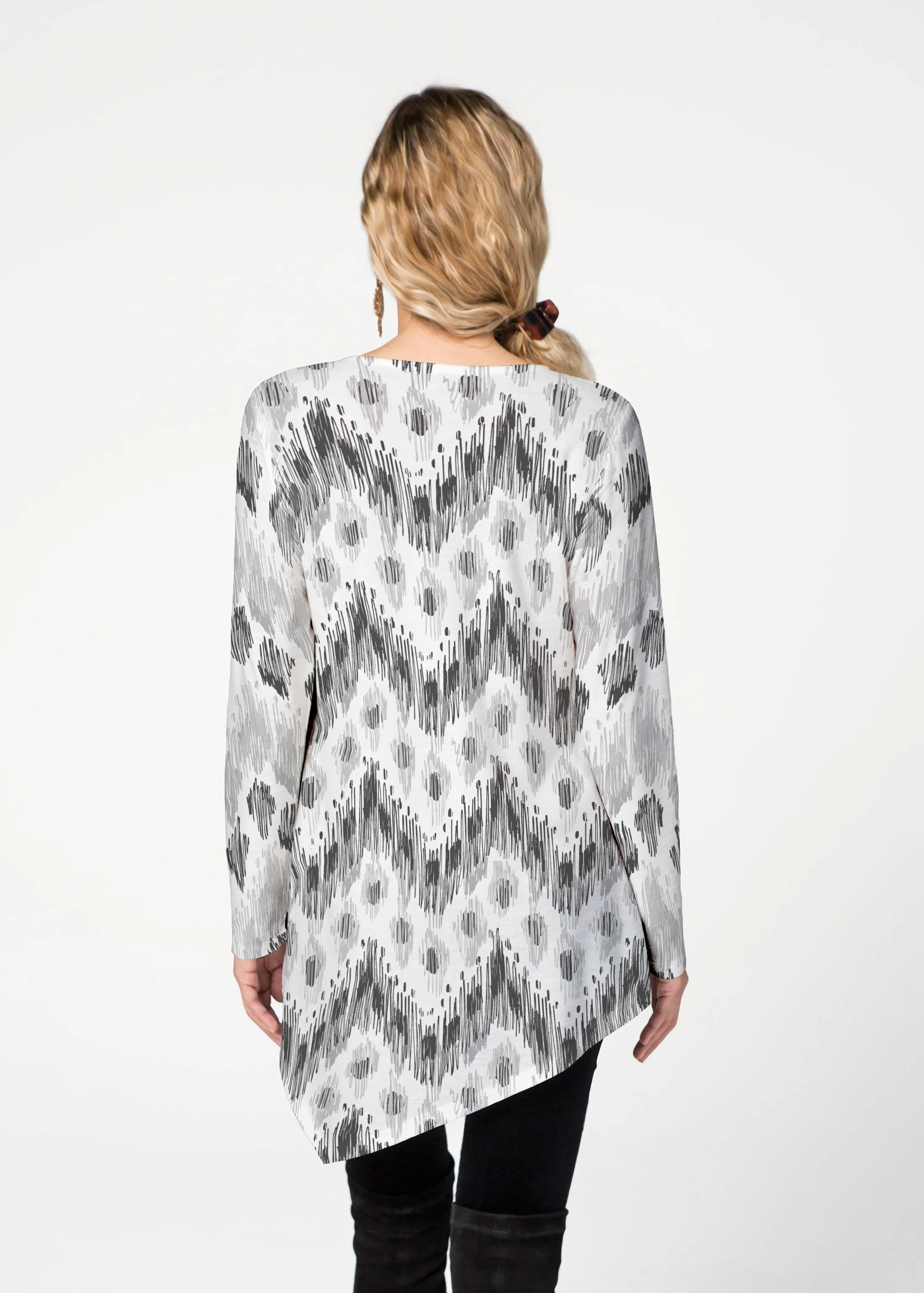 Tonal Waves Black (7834) ~ Asymmetrical French Terry Tunic