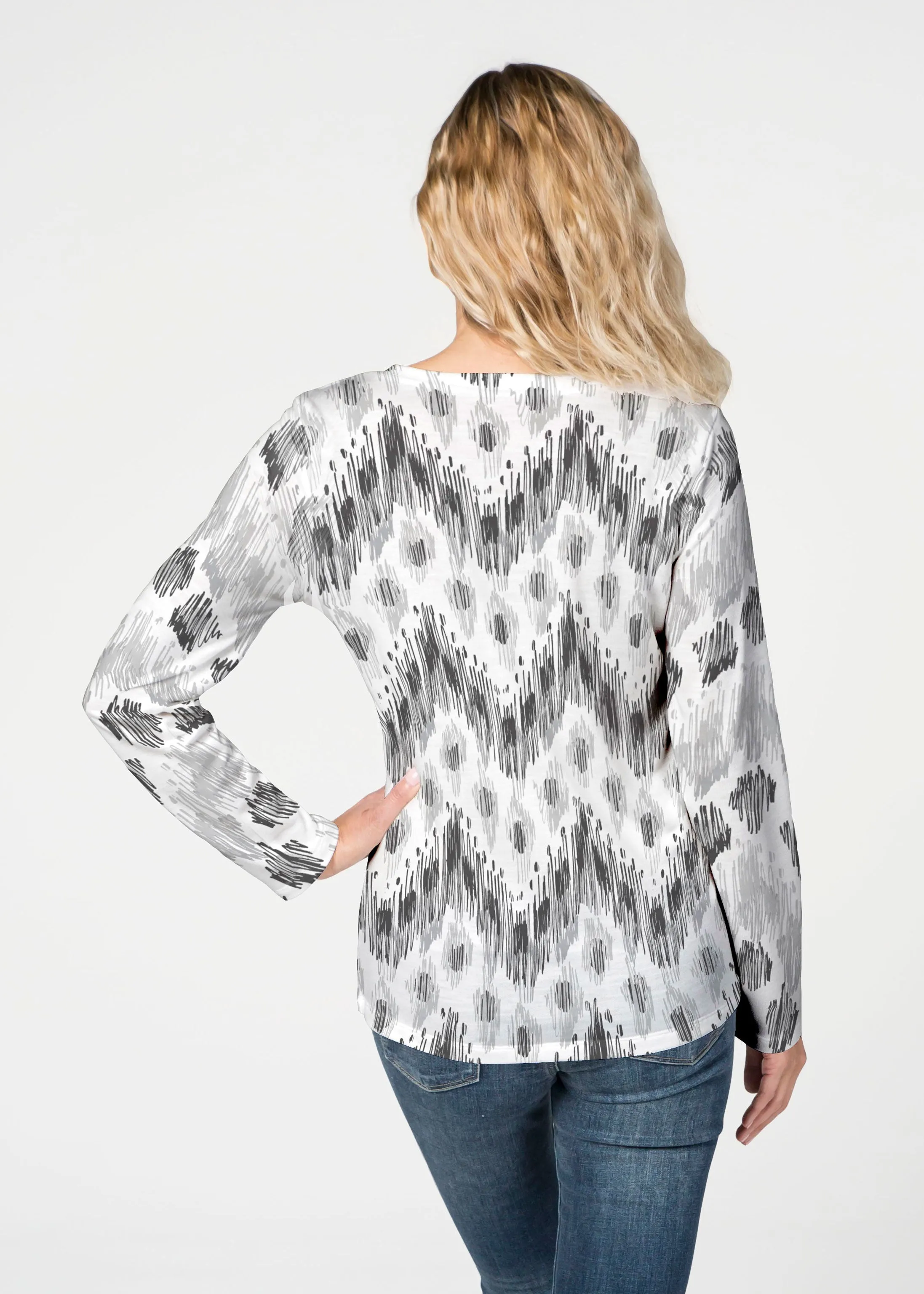 Tonal Waves Black (7834) ~ French Terry V-neck Top