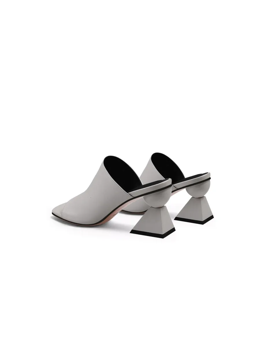 Triangular-Heel Leather Mule - Grey